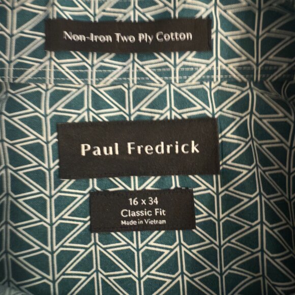 Paul Fredrick Geometric Print Dress Shirt – Size 16 x 34, Classic Fit - Picture 5 of 9